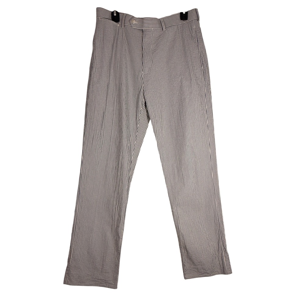 Cremieux Mens Preppy Seersucker Striped Cotton Pants Blue White 32x30